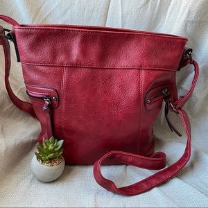 Red Vegan Leather Bucket Bag